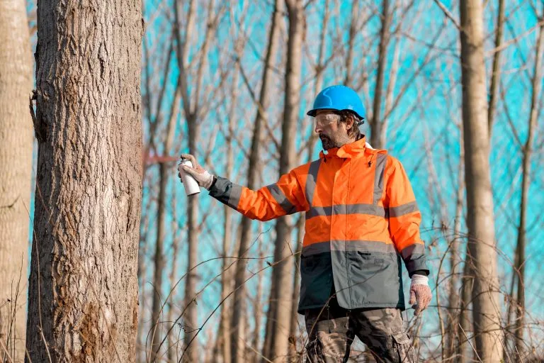forestry technician marking tree trunk for cutting 2024 12 06 01 24 30 utc
